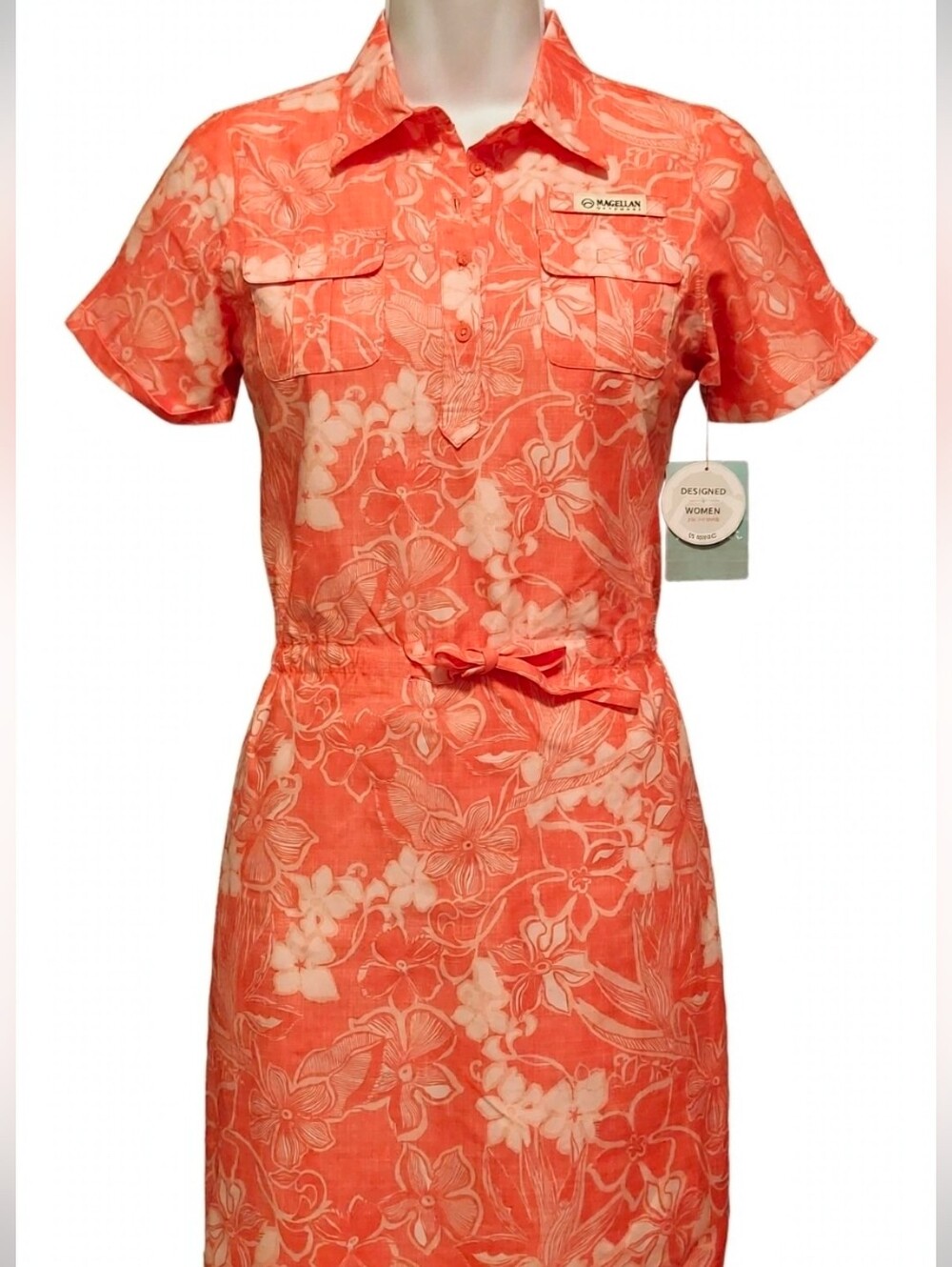 Magellan Outdoors Womens Coral Floral Drawstring Dress Size M NWT